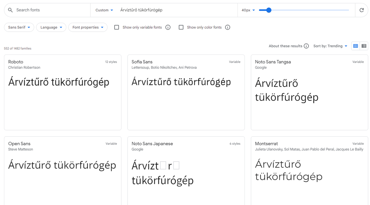 Betűtípus Google Fonts